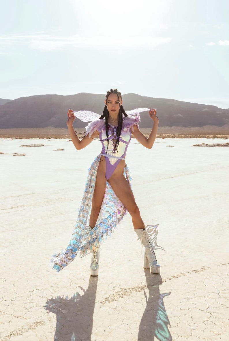Holografische rok met eenhoorn met pailletten – festivalkleding, rave-outfit, Burning Man-kostuum, iriserende zeemeerminrok afbeelding 2