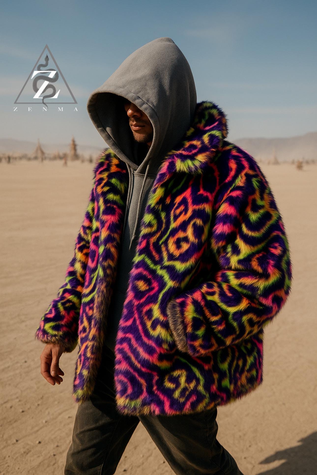 Neon Leopard Faux Fur Jacket – Burning Man Coat | Men's Short
