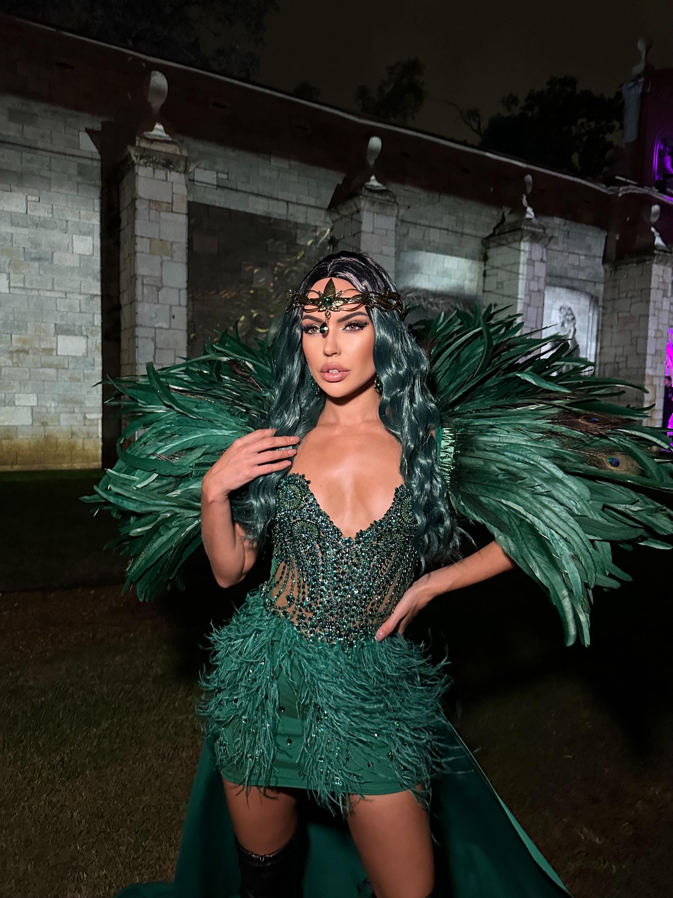 slim fit dress slacks Sparkly Dark Green Sequin Feather Long Prom Dress main image 1