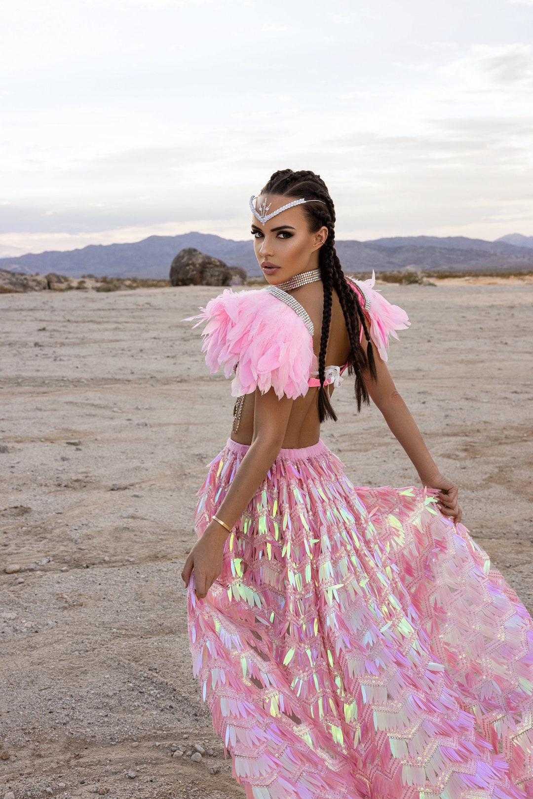 Sequin Skirt Hot Pink Feather Skirt Holographic Pink Feather Skirt