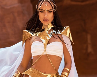 Unique Women’s GOLD WARRIOR COSTUME Dress – Lightweight Warrior Bodysuit For Any Festival Or Epic Celebration