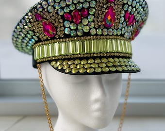 Leopard Print Steampunk Captain Hat – Gold Spiked Festival  display picture 3