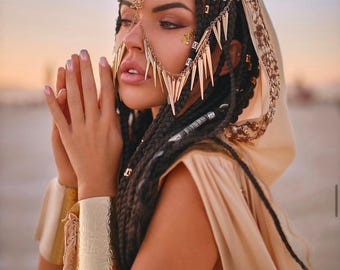 Gold Face Chain Headpiece Festival & Burning Man Jewelry Boho Warrior Head Chain Statement Tribal Headpiece Rave Goddess Accessories