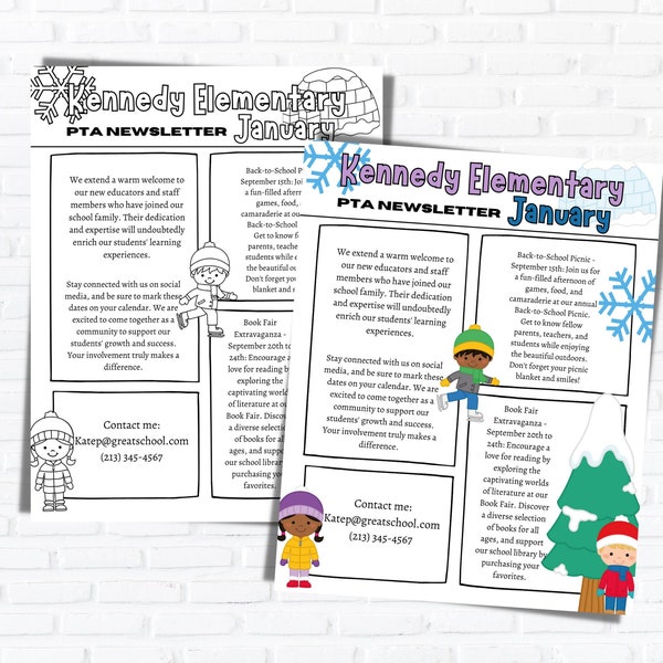 January EDITABLE PTA Newsletter | January School Newsletter | PTA announcements | Pto newsletter | February editable newsletter.