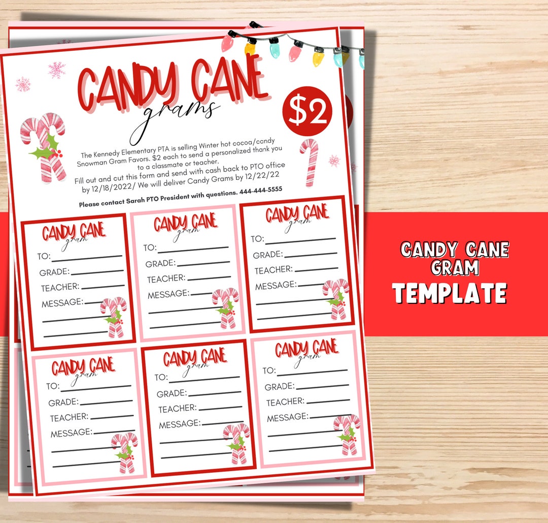 Candy Cane Gram Fundraiser Flyer Candy Gram Template Etsy