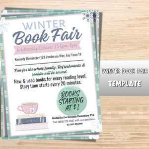 Winter Book Fair Event Flyer | Book Flyer Template | Fundraising Event Flyer | Community Event | PTA Event | Winter Festival | PTO Template