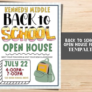 Zurück zu Open House Flyer VORLAGE, bearbeitbar Zurück zu Schulflyer, PTA-Vorlage PTO-Vorlage. Back to Schulevent. Lehrer-Flyer.