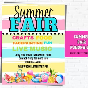 Summer Fair Fundraiser Flyer TEMPLATE, Summer flyer, Summer fundraiser, PTA PTO Flyers, Fundraiser flyer, Craft Fair Flyer