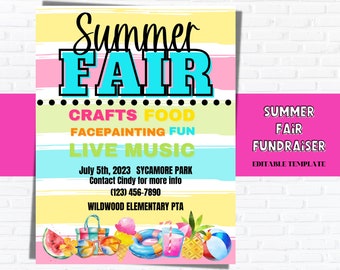 Summer Fair Fundraiser Flyer TEMPLATE, Summer flyer, Summer fundraiser, PTA PTO Flyers, Fundraiser flyer, Craft Fair Flyer