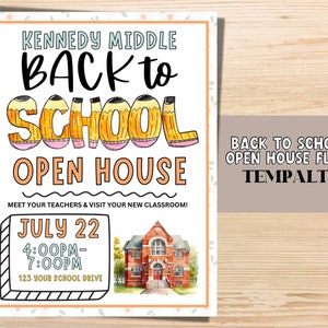 Back to Open House Flyer TEMPLATE, Editable Back to school flyer, PTA Template PTO template. Back to school event. Teacher Flyers.