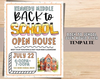 Back to Open House Flyer TEMPLATE, & School Supply Drive Editable Back ...