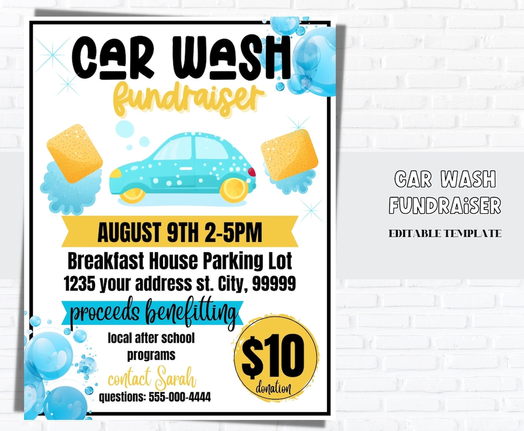 Car Wash Fundraiser Flyer TEMPLATE, Summer Fundraiser, PTA PTO Flyers
