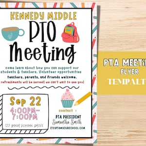 PTO PTA Meeting Flyer Template |  Join the PTA  |Editable school template. Back to school event.