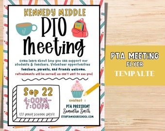 PTO PTA Meeting Flyer Template |  Join the PTA  |Editable school template. Back to school event.