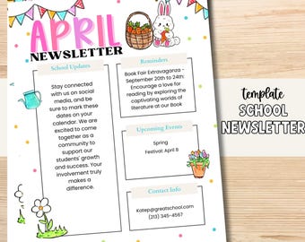 April PTA newsletter | Spring Newsletter | Daycare Newsletter Template | Easterl School Newsletter | Classroom Updates