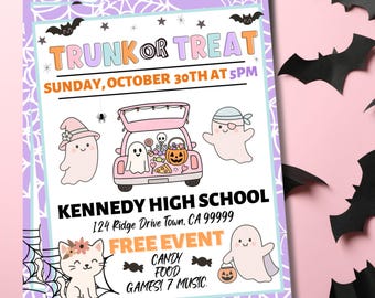 TRUNK or Treat event flyer | Halloween Trunk or Treat Invitation: Editable Flyer Poster