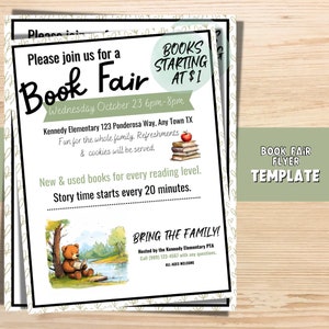 EDITABLE Book Fair Event Flyer | Autumn Flyer Template | Fundraiser Event Flyer | Community Event | PTA Event | Fall Festival | PTO Template