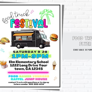 Food Truck Flyer | Food Truck FESTIVAL TEMPLATE, Editable SummerFundraiser, Fair flyer, Event Flyers.  FundraiserFlyer