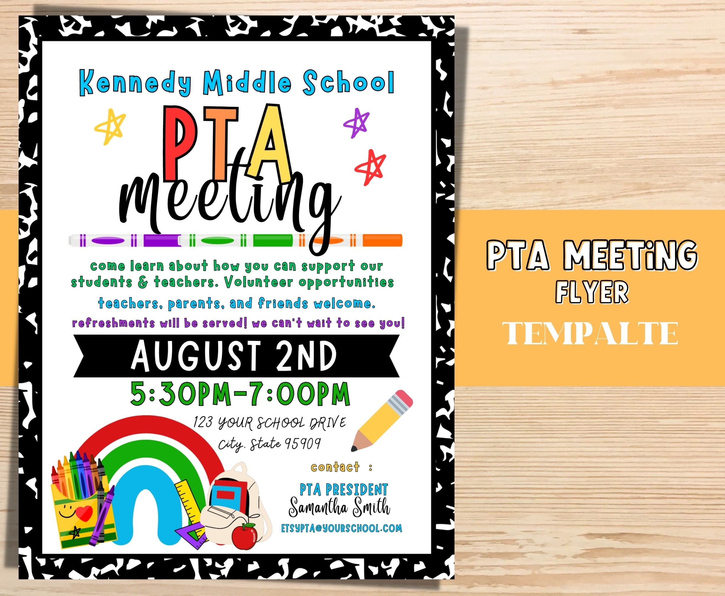 PTA Meeting Flyer Template Join the PTA PTO Editable School