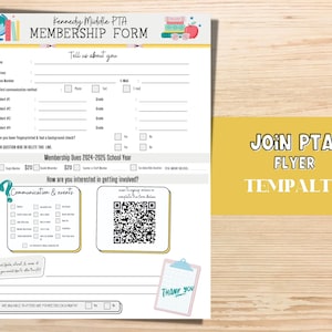 PTA Membership Form Template QR code| pto Editable school template. Back to school event. Join PTA flyer. Editable pta flyer.