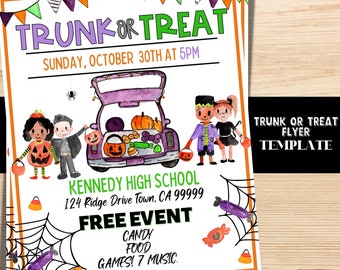Editable Trunk or Treat Flyer | Halloween Party Invite Template | Canva Printable