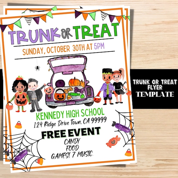 TRUNK or Treat event flyer | Halloween flyer template | Church event Flyer | Community Event | PTA event | Fall festival | Pto template