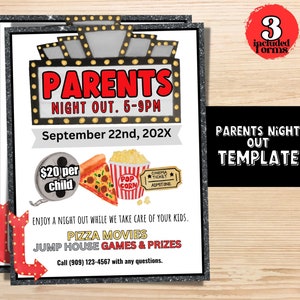 Flyer Parents Night out | Movie Night Flyer| Parents night out flyer | Fundraising PTA Event Flyer | Community Event | Family movie night