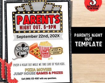 Flyer Parents Night out | Movie Night Flyer| Parents night out flyer | Fundraising PTA Event Flyer | Community Event | Family movie night