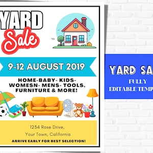 Editable YARD SALE Flyer TEMPLATE, Garage Sale Flyer, Neighborhood Yard Sale, Rummage Sale, Printable Yard sale Sign, summer flyer template