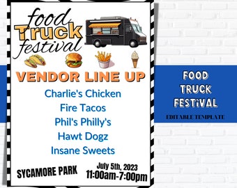 Simple Food Truck Flyer | Food Truck FESTIVAL TEMPLATE, Editable SummerFundraiser, Fair flyer, Event Flyers.  FundraiserFlyer