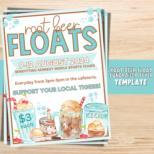 Root Beer Float Editable Fundraiser Flyer TEMPLATE, School Fundraiser, PTA Flyers, Fundraiser Flyer, Easy PTO Fundraiser Ideas