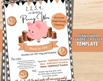 Penny War Editable Fundraiser Flyer TEMPLATE, School Fundraiser, PTA Flyers, Fundraiser Flyer, Easy PTO Fundraiser Ideas