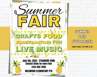 Summer Fair Fundraiser Flyer TEMPLATE, Summer flyer, Summer fundraiser, PTA PTO Flyers, Fundraiser flyer, Craft Fair Flyer