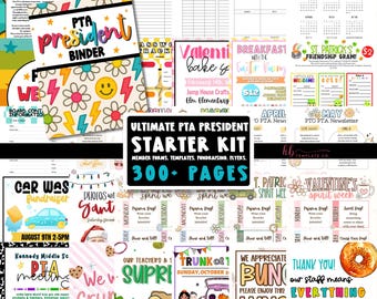 Cool Editable Ultimate PTA PTO President Starter Binder Kit | School PTO Organization Templates | Elementary School Editable Flyer Templates