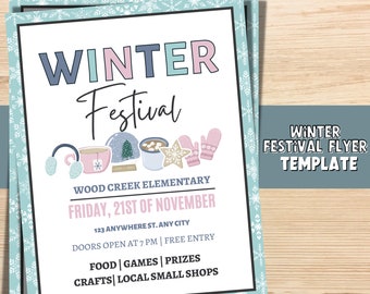 Flyer schoolevenement winterfestival | Sjabloon winterfolder | Evenementflyer PTA fondsenwerving | Community-evenement | Sjabloon voor inzamelingsacties van de ZTO
