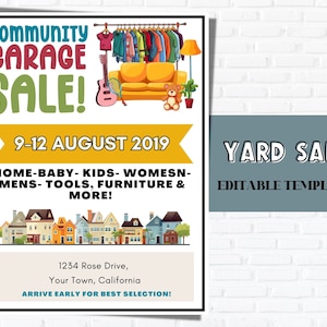 Community Garage Sale Flyer TEMPLATE, Garage Sale Flyer, Neighborhood Yard Sale, Rummage Sale,  Printable Yard Sale Sign