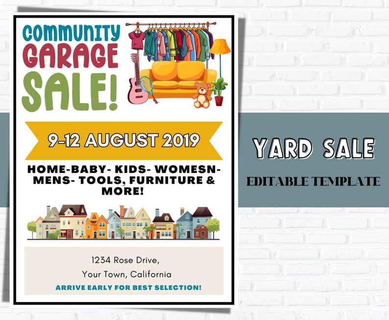 Community Garage Sale Flyer TEMPLATE, Garage Sale Flyer, Neighborhood