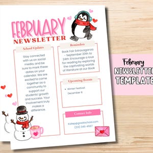 PTA newsletter | February Winter Newsletter | Daycare Newsletter Template | Valentine School Newsletter | Classroom Updates