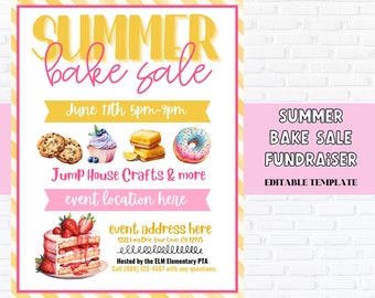Summer bake sale TEMPLATE, Summer flyer, Summer fundraiser, PTA PTO Flyers, Fundraiser flyer, Craft market flyer.