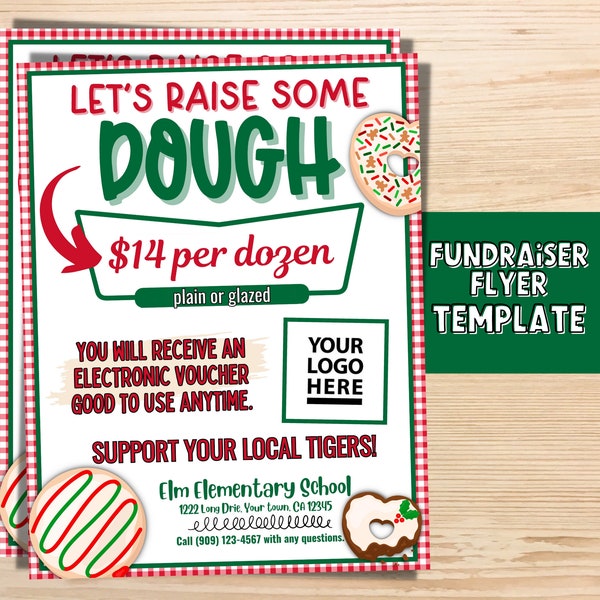 Christmas Donut Editable Fundraiser Flyer TEMPLATE, School Fundraiser, PTA Flyers, Fundraiser Flyer, Easy PTO Fundraiser Ideas