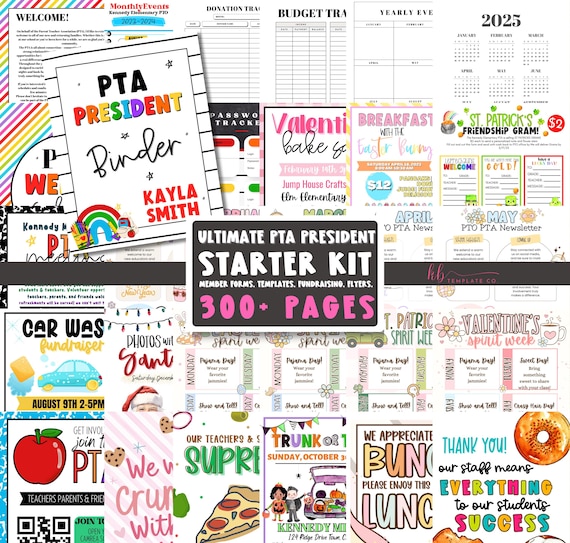 Editable Ultimate PTA PTO President Starter Binder Kit| School PTO Organization Templates | Elementary School Editable Flyers and Templates