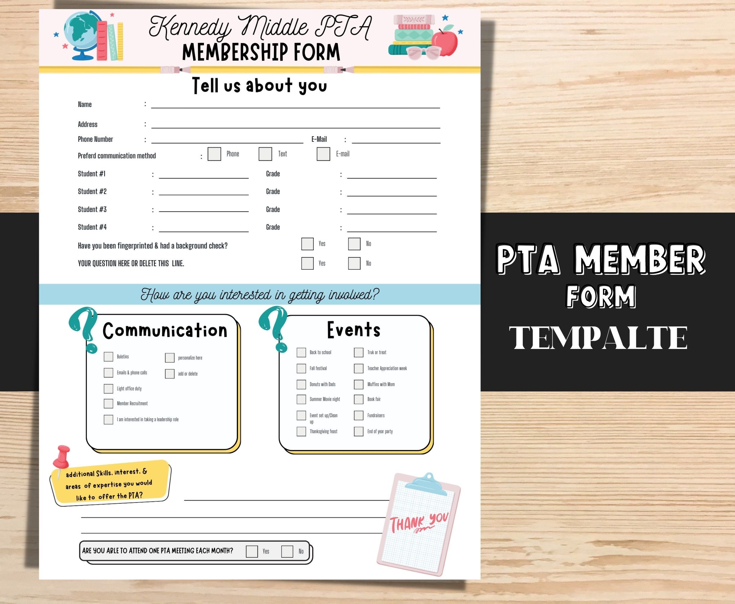 PTA Membership Form Template PTO Editable School Template. Etsy