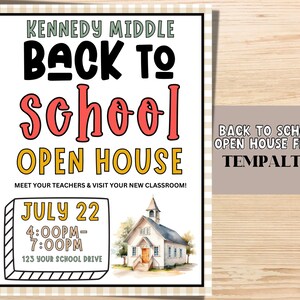 Back to Open House Flyer TEMPLATE, Editable Back to school flyer, PTA Template PTO template. Back to school event. Teacher Flyers.