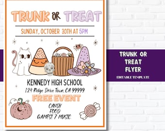 Volante de evento TRUNK or Treat / Plantilla de volante de Halloween / Volante de evento de la iglesia / Evento comunitario / Evento de la PTA / Festival de otoño / Plantilla de la Pto