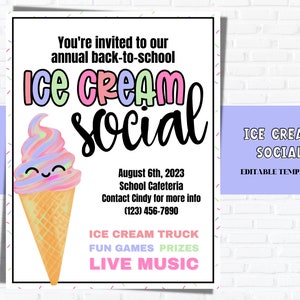 Colorful Ice Cream Social Flyer TEMPLATE, Summer flyer, Summer fundraiser, PTA PTO Flyers, Fundraiser flyer, Sundae Flyer