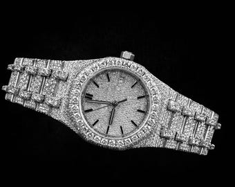 Iced out luxury Hip Hop VVS Moissanite Diamond Buss Down Luxury Custom Watch, Moissanite watch, Custom Watch, Hip Hop Watch