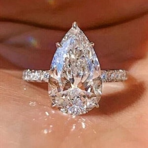 14kt Solid Gold with 3CT Classic Pear Moissanite Diamond Ring, Gorgeous Hidden Halo Anniversary Ring, Pear Ring, Pear Moissanite Ring