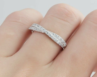 0.75ct ronde geslepen diamanten trouwring, halve eeuwigheid band, verjaardag band, sterling zilver S925, minimalistische stapelbare band