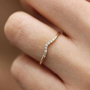 Curve Band with colorless Moissanite Wedding Band Dainty Stacking Matching Bridal Ring Minimalist Band Sterling Silver Ring