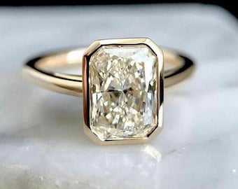 3ct Moissanite Solitaire Radiant cut Diamond classic bezel set Anniversary Engagement Wedding Ring In Sterling Silver S925, Moissanite Ring